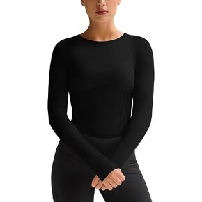 Womens Long Sleeve Workout Tops Slim-Fit Yoga Top Quick Dry Running Athletic Shirt High Stretch