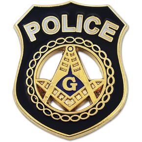 Police Square & Compass Masonic Lapel Pin - [Black & Gold][1'' Tall]