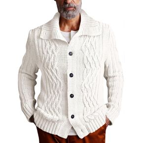 Runcati Mens Cardigan Sweater Cable Knit Button Down Long Sleeve Casual Winter Slim Fit Sweaters