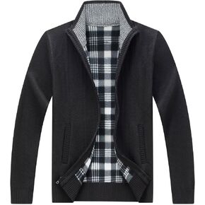 Men's Knit Cardigan Sweater Slim Fit Long Sleeve Stand Collar Full Zipper Casual Sweater