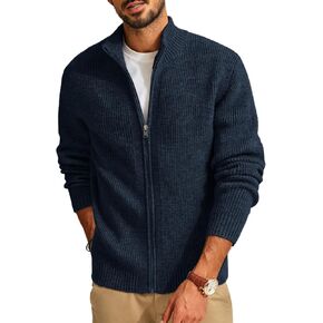 PJ PAUL JONES Mens Full Zip Cardigan Sweater Casual Ribbed Knitted Sweater for Men