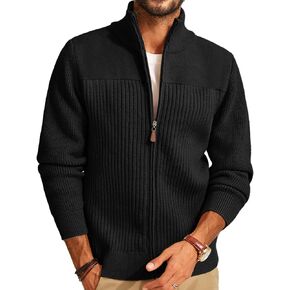 PJ PAUL JONES Men's Full Zipper Cardigan Casual Stand Collar Cardigan Sweater Ribbed Knit Long Sleeve Sweater