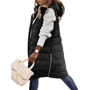 Long Puffer Vest Women Quilted Hooded Vest Zip Up Sleeveless Vests Outerwear Padded Jacket Warm Winter Coat 2024 in Kuwait