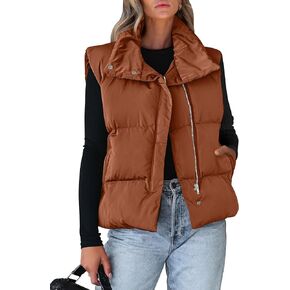 ANRABESS Women Puffer Vest Sleeveless Zip Up Stand Collar Quilted Lightweight Jacket Winter Warm Puffer Padded Down Outerwear