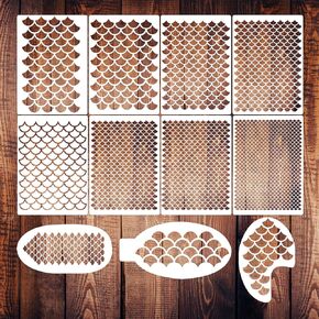 Mermaid Makeup Mermaid Scale Stencil Airbrush Stencils Large Plastic Dragon Reusable Fish Scales Animal Print Templates Kit for Women Girls Body Art Face Painting Wall Accessories (6x8 inch Mermaid)