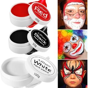 DE'LANCI Halloween Makeup Cosplay Face Paint 200g, SFX Joker Clown Red White Blue Face Body Painting 3 Color, Prides Face Painting Makeup for 4th of July USA Flag Patriotic Veterans Independence Day