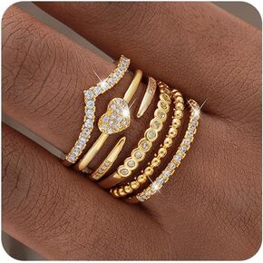 FAXHION Gold Rings for Women Non Tarnish, 14k Gold Plated Stacking Cubic Zirconia Thumb Rings, Dainty Gold Knuckle Women Rings Set Size 6-10
