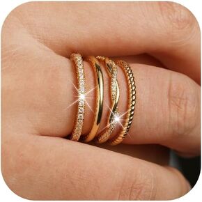 Gold/Silver Rings for Women Non Tarnish, Dainty 14K Gold Plated Stacking Thumb Rings Set, Statement Gold Adjustable Stackable Rings Set