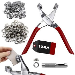 CNQLIS 1/2 Inch Grommet Tool Kit, Grommet Kit, Leather Punch Pliers with 200 Silver Metal Eyelets for Leather, Belts, Shoes, Fabric