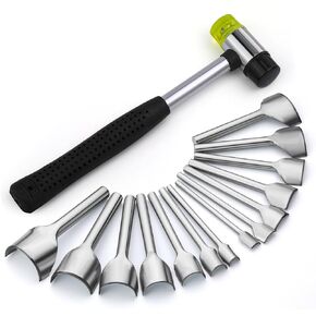 14 Sizes Leather Corner Punch, Half-Round Punch Set, Leather End Punch, Leather Punch Kit with Double Sided Nylon Hammer for Belts, Purses and DIY Leather Products, 10-40mm