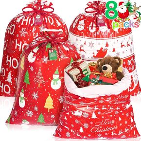 Asoulin 8PCS Extra Large Christmas Gift Bags With Tags & Strings, 44"X36" Jumbo Christmas Gift Bag Large Size for Giant Gift, Plastic Gift Wrapping Bag Red Xmas Holiday Party Favor Decoration Supplies