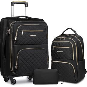 LARVENDER Softside Luggage Sets 3 Piece, Expandable Carry On Luggage 22x14x9 Airline Approved 20-inch Carry on Suitcase Set with Spinner Wheels for Men Women, TSA Lock, Leopard (20/BP/TB)