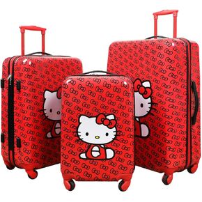 Bioworld Hello Kitty Red Bows 3-Piece Rolling Luggage Set