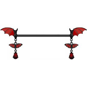 14G Bat Dangle Industrial Barbell Earrings Stainless Steel 38mm Long Cartilage Helix Conch Earrings Halloween Industrial Piercing Jewelry for Women Men