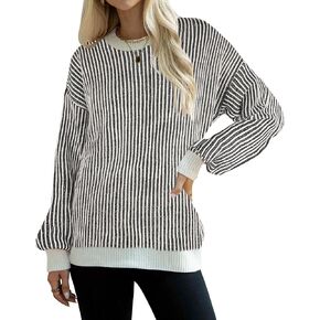 PopReal Womens Oversized Sweater 2024 Fall Crew Neck Casual Long Sleeve Knit Loose Pullover Tops