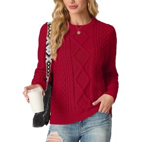GRECERELLE Women's 2024 Fall & Winter Fashion Sweater Crewneck Long Sleeve Cable Knit Chunky Vintage Casual Pullover Tops in Kuwait