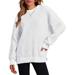 Zeagoo Women 2024 Winter Oversized Sweater Crew Neck Long Sleeve Color Block Pullover Rib Knit Blouse Tops XS-2XL