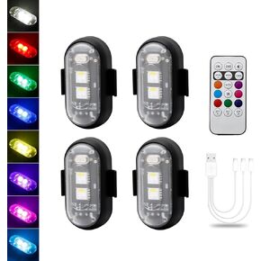 TINSKY 4 Pcs Magnetic Led Strobe Lights with Remote Control 8 Colors Wireless Led Anti Collision Lights Rechargeable Emergency Strobe Warning Flashing Lights for Cars Motorcycle Bike Drone Scooter