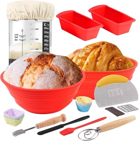 Bread Making Tools Includes Banneton Basket, Sourdough Starter Kit and Sourdough Bread Baking Supplies, Banneton Bread Proofing Basket Can be Folded, High Temperature Resistance and Easy to Clean. in Saudi Arabia
