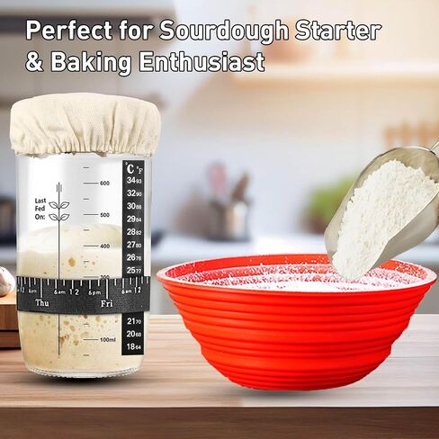 Bread Making Tools Includes Banneton Basket, Sourdough Starter Kit and Sourdough Bread Baking Supplies, Banneton Bread Proofing Basket Can be Folded, High Temperature Resistance and Easy to Clean. in Saudi Arabia