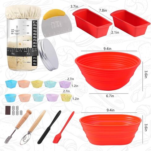 Bread Making Tools Includes Banneton Basket, Sourdough Starter Kit and Sourdough Bread Baking Supplies, Banneton Bread Proofing Basket Can be Folded, High Temperature Resistance and Easy to Clean. in Saudi Arabia