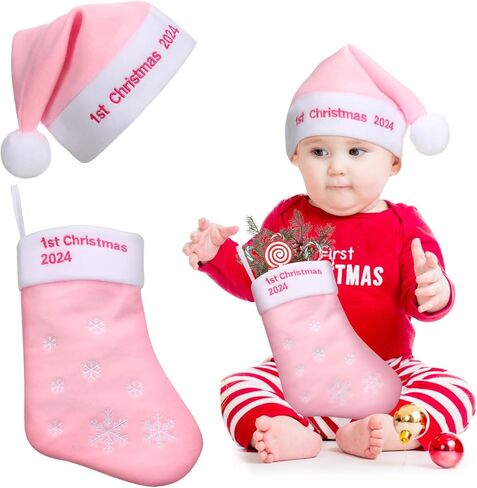 HooLing 2 قطعة قبعة عيد الميلاد الأولى للأطفال، تخزين أول عيد الميلاد، قبعة عيد الميلاد المتطابقة للأطفال الرضع في سن الحبو in Kuwait