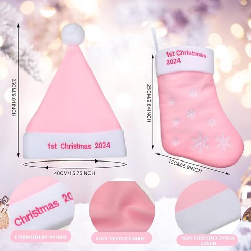 HooLing 2 قطعة قبعة عيد الميلاد الأولى للأطفال، تخزين أول عيد الميلاد، قبعة عيد الميلاد المتطابقة للأطفال الرضع في سن الحبو in Kuwait