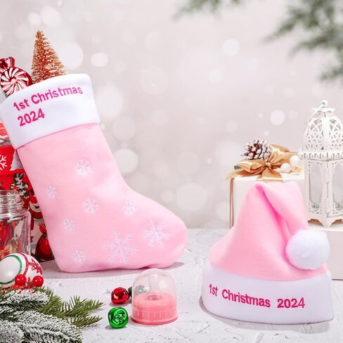 HooLing 2 قطعة قبعة عيد الميلاد الأولى للأطفال، تخزين أول عيد الميلاد، قبعة عيد الميلاد المتطابقة للأطفال الرضع في سن الحبو in Kuwait