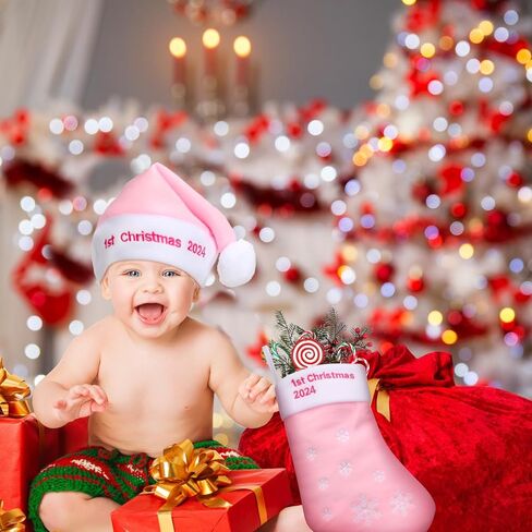 HooLing 2 قطعة قبعة عيد الميلاد الأولى للأطفال، تخزين أول عيد الميلاد، قبعة عيد الميلاد المتطابقة للأطفال الرضع في سن الحبو in Kuwait