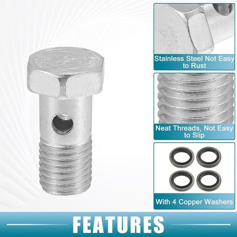 Car Banjo Bolt Brake Fitting Adapter Kit 1.93" Length M18x1.5 Brake Line Thread Single Bolt with 4 Copper Washers (Set of 2) in Saudi Arabia