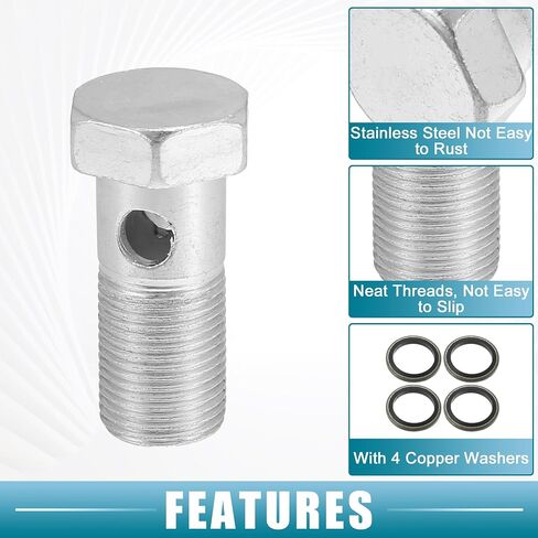 Car Banjo Bolt Brake Fitting Adapter Kit 1.93" Length M18x1.5 Brake Line Thread Single Bolt with 4 Copper Washers (Set of 2) in Saudi Arabia