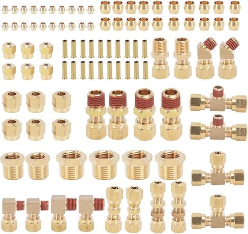 Brass DOT Air Brake Line Fittings 100PCS - 1/4" 3/8" 1/2" NPT Thread Tube Air Hose Fittings Repair Kit - for Truck Automotive or Industrial Air System in Kuwait