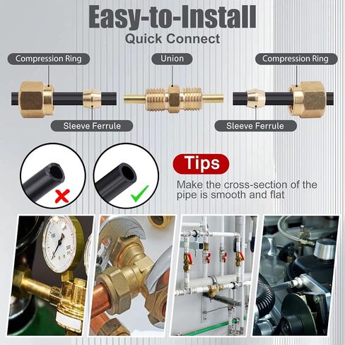 Brass DOT Air Brake Line Fittings 100PCS - 1/4" 3/8" 1/2" NPT Thread Tube Air Hose Fittings Repair Kit - for Truck Automotive or Industrial Air System in Kuwait