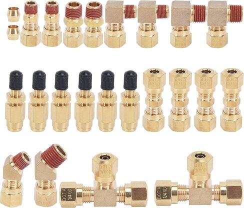 Brass DOT Air Brake Line Fittings 100PCS - 1/4" 3/8" 1/2" NPT Thread Tube Air Hose Fittings Repair Kit - for Truck Automotive or Industrial Air System in Kuwait