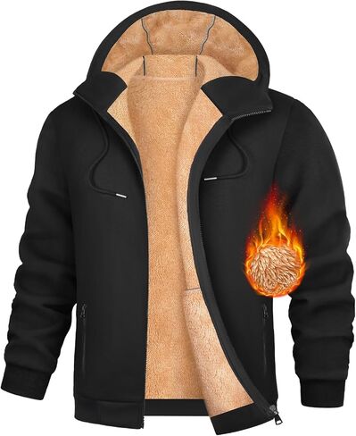 Fleece Hoodies for Men Heavyweight Winter Full-Zip Sweatshirt Sherpa Lined Hooded Thermal Jacket Thick Warm Coats in Saudi Arabia