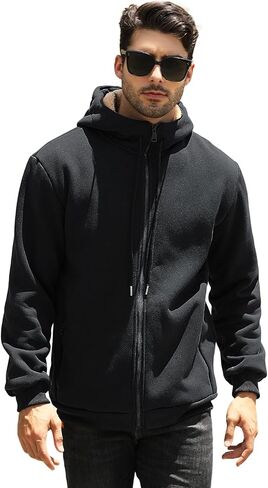 Fleece Hoodies for Men Heavyweight Winter Full-Zip Sweatshirt Sherpa Lined Hooded Thermal Jacket Thick Warm Coats in Saudi Arabia