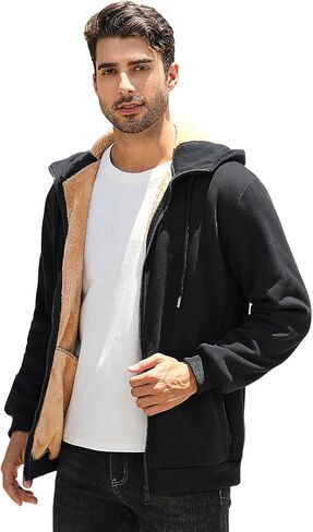 Fleece Hoodies for Men Heavyweight Winter Full-Zip Sweatshirt Sherpa Lined Hooded Thermal Jacket Thick Warm Coats in Saudi Arabia
