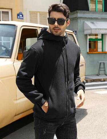 Fleece Hoodies for Men Heavyweight Winter Full-Zip Sweatshirt Sherpa Lined Hooded Thermal Jacket Thick Warm Coats in Saudi Arabia