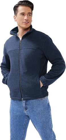Men's Casual Outdoor Fleece Zip Jacket Long Sleeve Warm Winter Coat for Men with Zip Pocket in Saudi Arabia