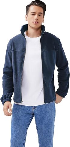 Men's Casual Outdoor Fleece Zip Jacket Long Sleeve Warm Winter Coat for Men with Zip Pocket in Saudi Arabia
