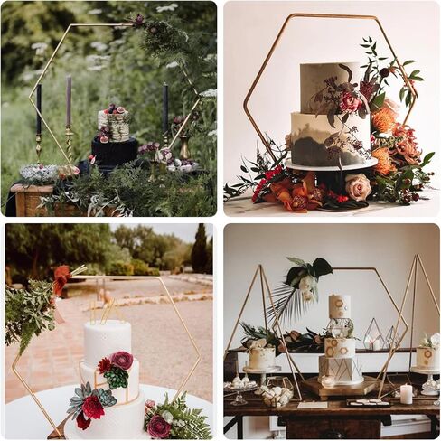 12 Pack Hexagonal Floral Hoops with Stand 12 Inch Metal Rings for DIY Centerpiece Table Decorations Crafts Macrame Ring Hoops Dream Catcher Rings Wedding Birthday Wreath Candle Rings Craft Hoops, Gold in Saudi Arabia