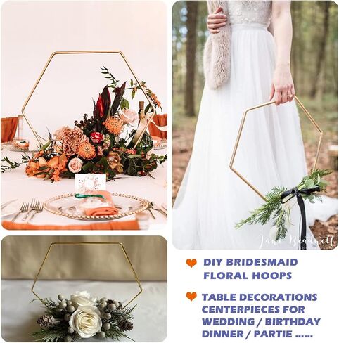 12 Pack Hexagonal Floral Hoops with Stand 12 Inch Metal Rings for DIY Centerpiece Table Decorations Crafts Macrame Ring Hoops Dream Catcher Rings Wedding Birthday Wreath Candle Rings Craft Hoops, Gold in Saudi Arabia