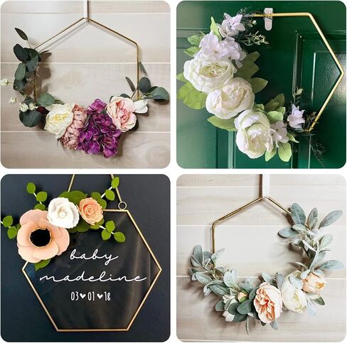 12 Pack Hexagonal Floral Hoops with Stand 12 Inch Metal Rings for DIY Centerpiece Table Decorations Crafts Macrame Ring Hoops Dream Catcher Rings Wedding Birthday Wreath Candle Rings Craft Hoops, Gold in Saudi Arabia