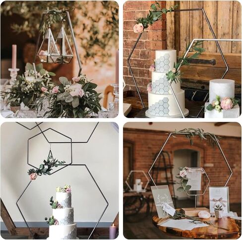 12 Pack Hexagonal Floral Hoops with Stand 12 Inch Metal Rings for DIY Centerpiece Table Decorations Crafts Macrame Ring Hoops Dream Catcher Rings Wedding Birthday Wreath Candle Rings Craft Hoops, Gold in Saudi Arabia