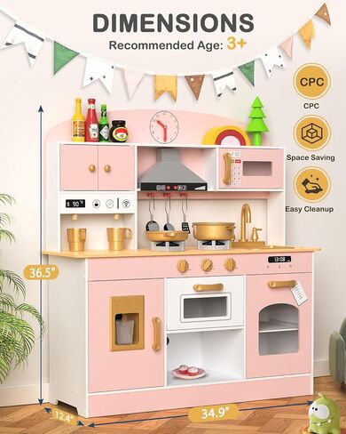 Wooden Play Kitchen Set, Pretend Play Kitchen with Lights and Sounds for Kids Ages 3+, Includes Stove, Oven, Microwave, Coffee Maker, and Accessories, Toy Kitchen Set for Toddlers (Blue) in Saudi Arabia