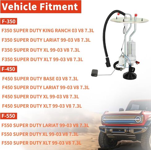 Fuel Tank Sending Unit Fit for 1999-2003 Ford F350 F450 F550 Super Duty V8 7.3L with Diesel Midship Tank, Replace FG295A F81Z9275DA F81Z9275DB PS121，Compatible with 141 162 165 176 189 200 Wheelbase in Kuwait