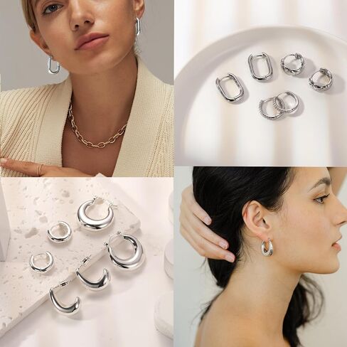 Silver Hoop Earrings Set for Women, 6 Pairs Sterling Silver Twisted Small Huggie Hoop Earring Lightweight Hypoallergenic Earring Set Dainty Cartilage Earring Trendy Jewelry Gifts in Saudi Arabia