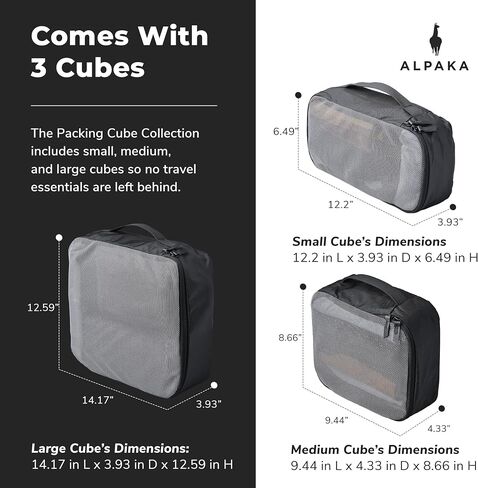 ALPAKA Packing Cube Collection - Small, Medium, and Large Packing Cubes for Travel - Black Weatherproof Fabric Protects Clothes, Shoes, and Gear in Saudi Arabia