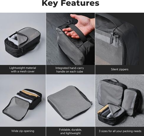 ALPAKA Packing Cube Collection - Small, Medium, and Large Packing Cubes for Travel - Black Weatherproof Fabric Protects Clothes, Shoes, and Gear in Saudi Arabia