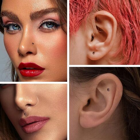 FUNLMO Titanium Tragus Helix Conch Piercing Jewelry Flat Back Cartilage Earring Medusa Monroe Piercing Jewelry Internally Threaded Lip Nose Ring in Saudi Arabia